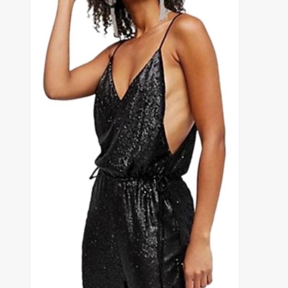 Free people black sequin jumpsuit